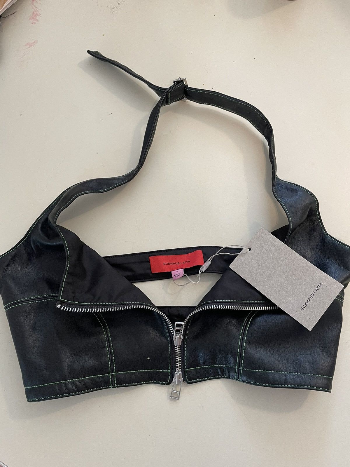 Eckhaus Latta contrast stitch zip up switch halter top nwt Size L / US 10 / IT 46 - 4 Thumbnail