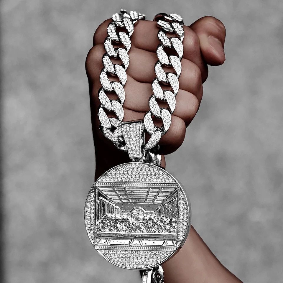 13mm Cuban Chain Silver Medal Bling Necklaces