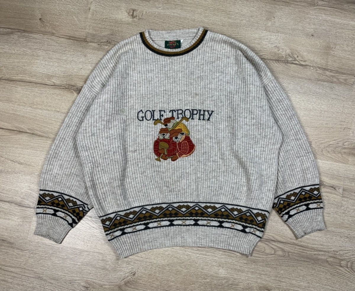 Vintage Vintage 90s / 00s Funny Sweater Sweatshirt Knit Golf Trophy Size US XL / EU 56 / 4 - 3 Thumbnail