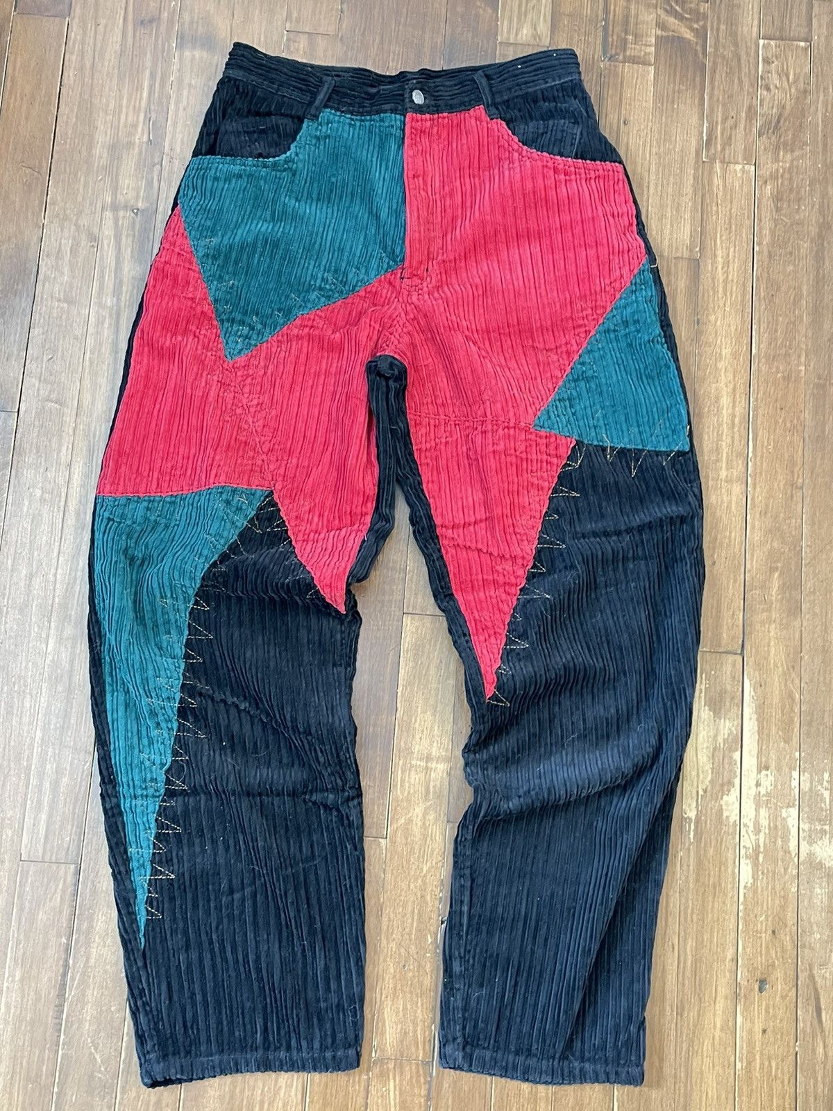 Designer × Vintage Vintage 90s Machine Patchwork Large Wide Corduroy Pants Size US 31 - 1 Thumbnail