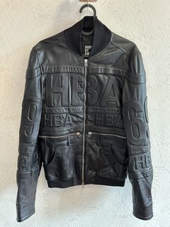 HOOD BY AIR Size S Black Embossed Leather Hockey Bomber Jacket at 1stDibs