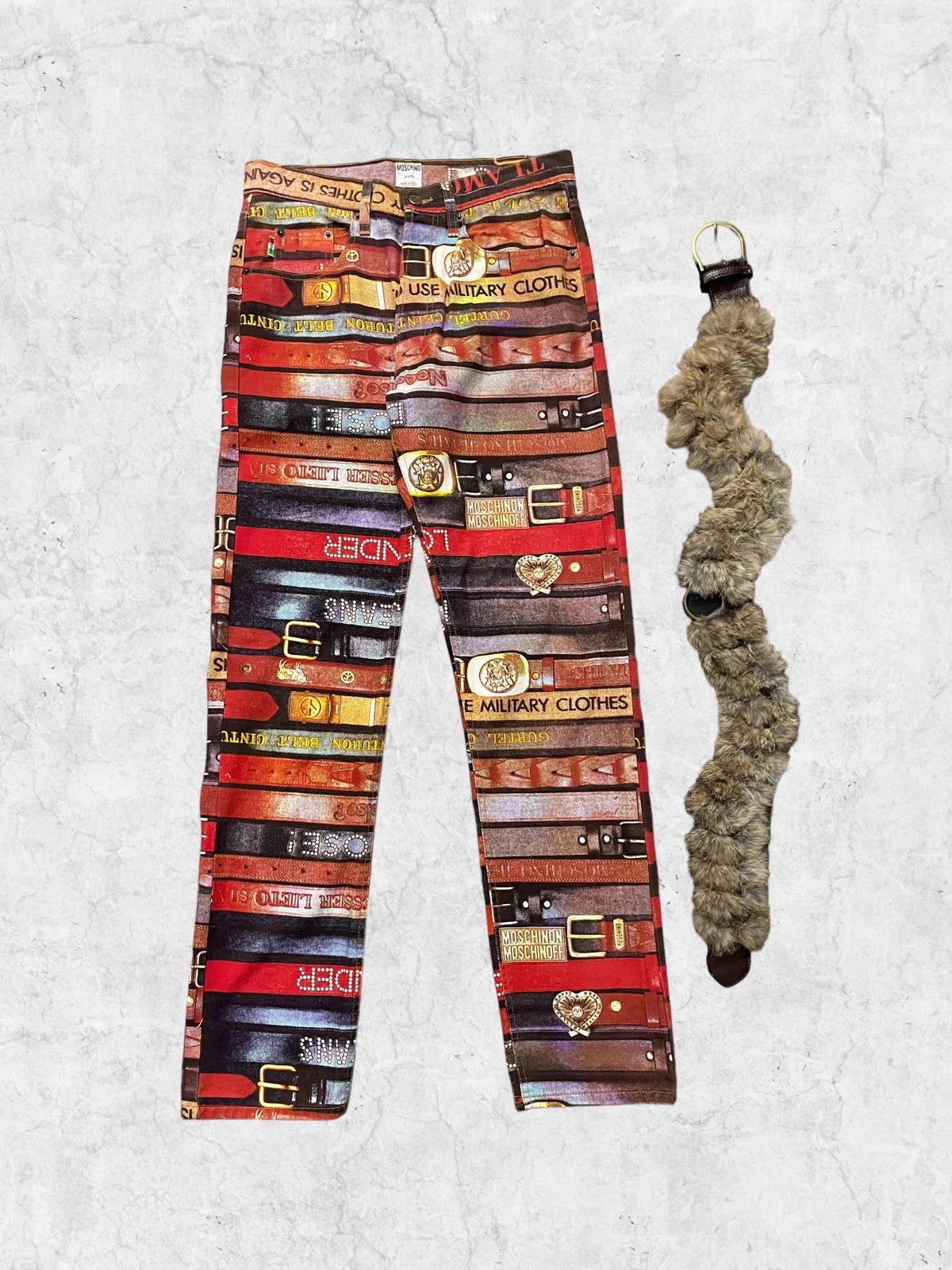 Moschino × Vintage Moschino Belt All Over Print Denim With Leather Racoon Belt Size US 32 / EU 48 - 2 Thumbnail