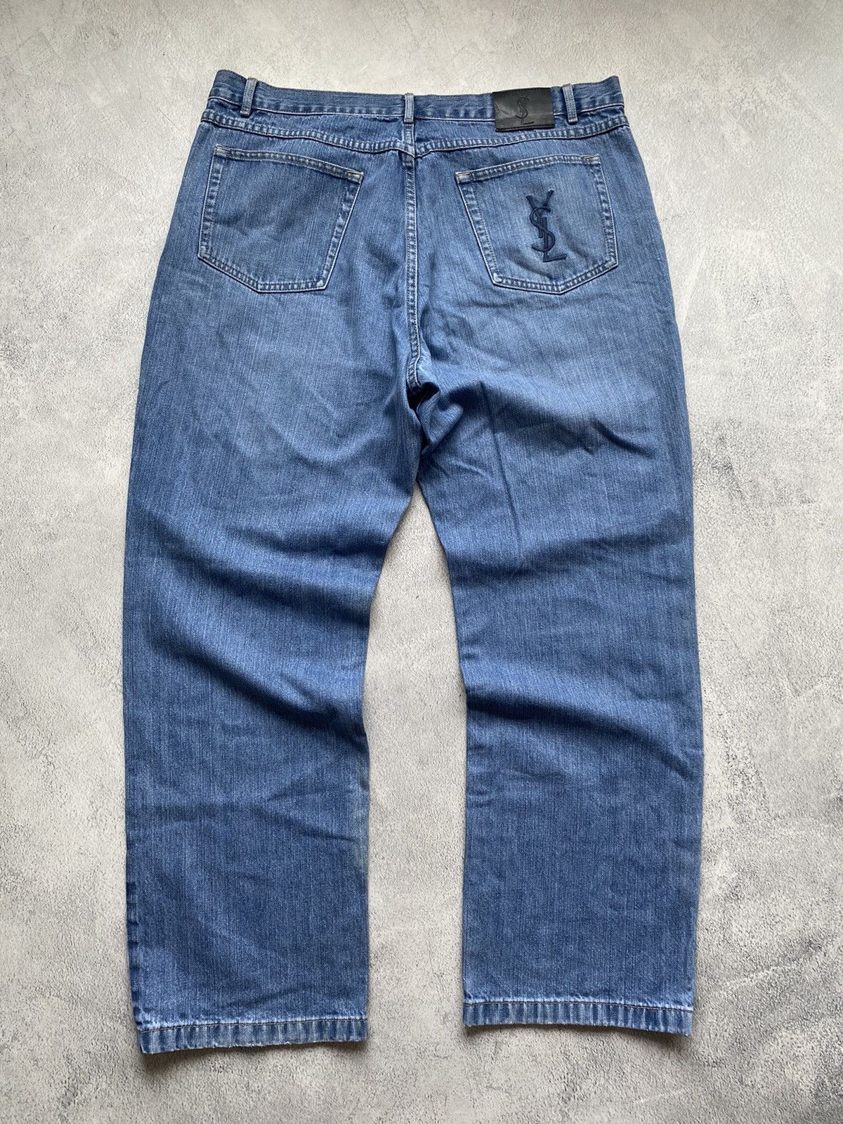 image of Vintage YSL Distressed Denim Pants in Blue, Men's (Size 40)