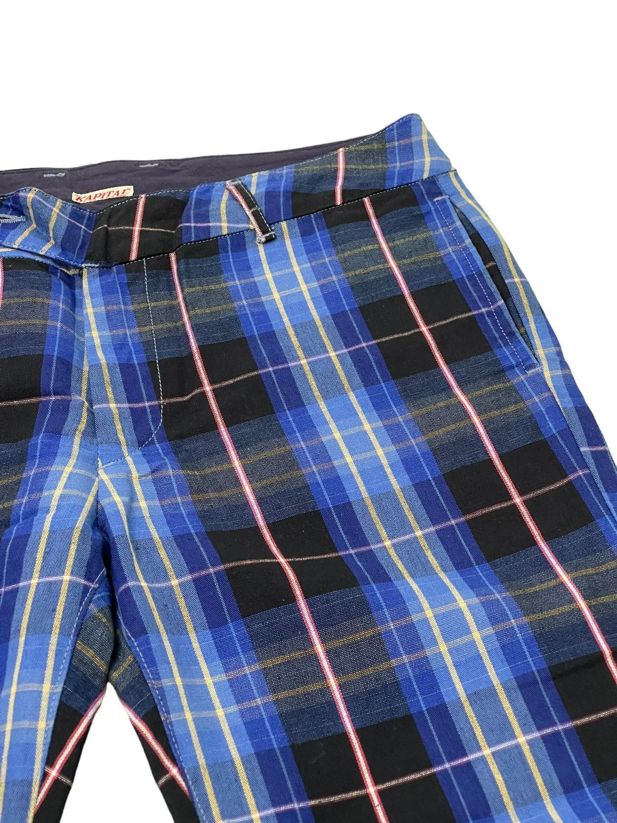 Japanese Brand ⚓ Kapital Plaid Checked Linen Blend Cropped Pant 5🟦8 Size US 31 - 7 Thumbnail