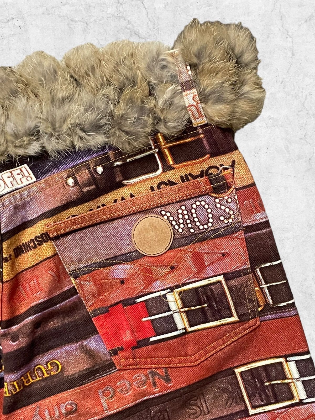 Moschino × Vintage Moschino Belt All Over Print Denim With Leather Racoon Belt Size US 32 / EU 48 - 12 Thumbnail