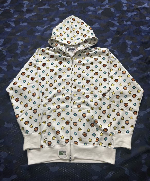 Bape A Bathing Ape White Baby Milo Monogram Full Zip Hoodie SZ S