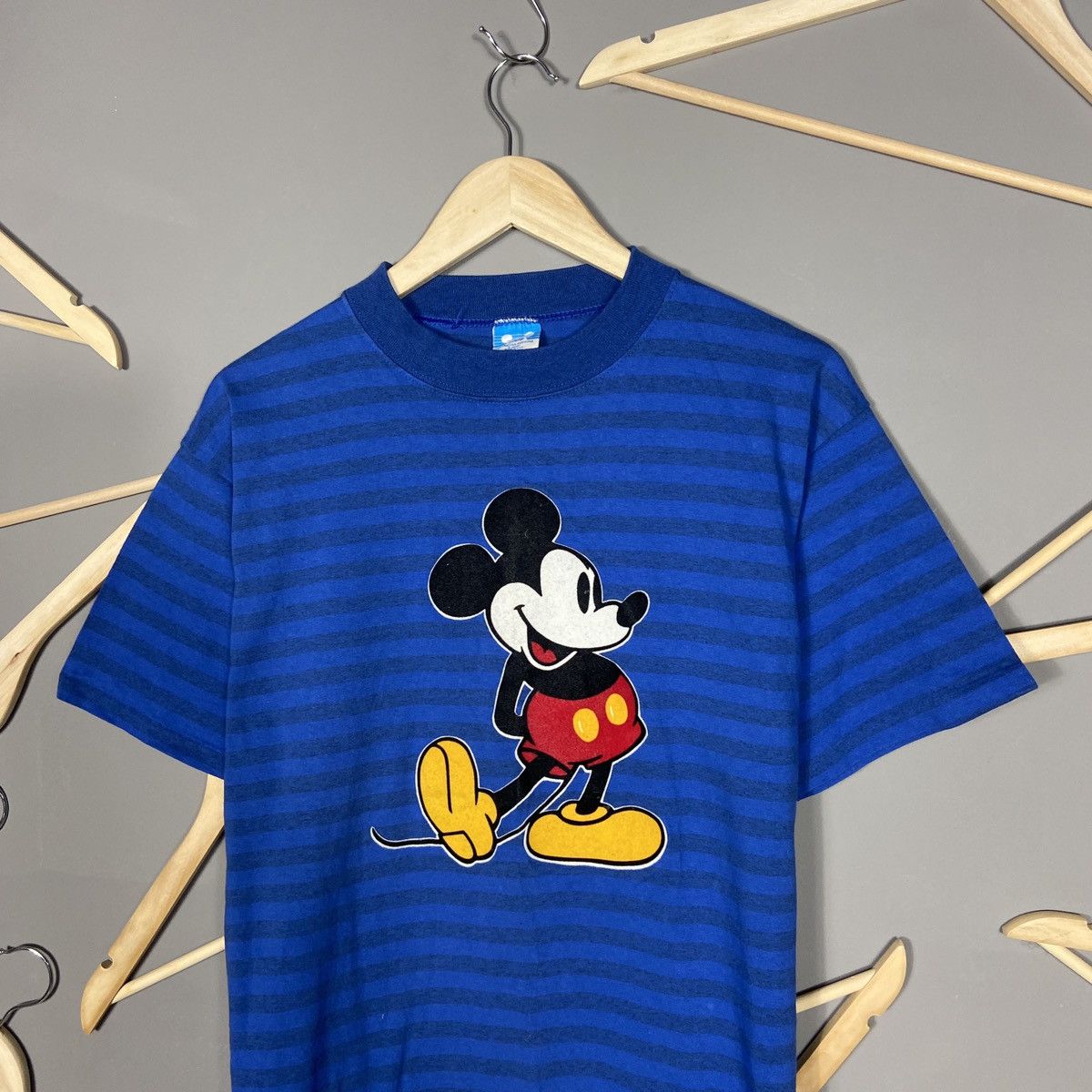 Disney × Vintage Vintage 90s Disney Mickey Mouse velour logo t-shirt Size US L / EU 52-54 / 3 - 3 Thumbnail