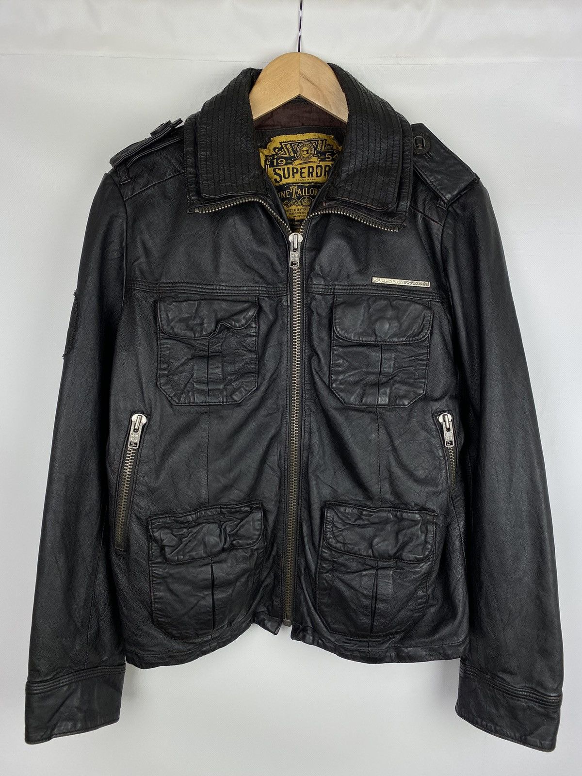 Vintage Superdry Japan Varsity Wool Leather Jacket Large 