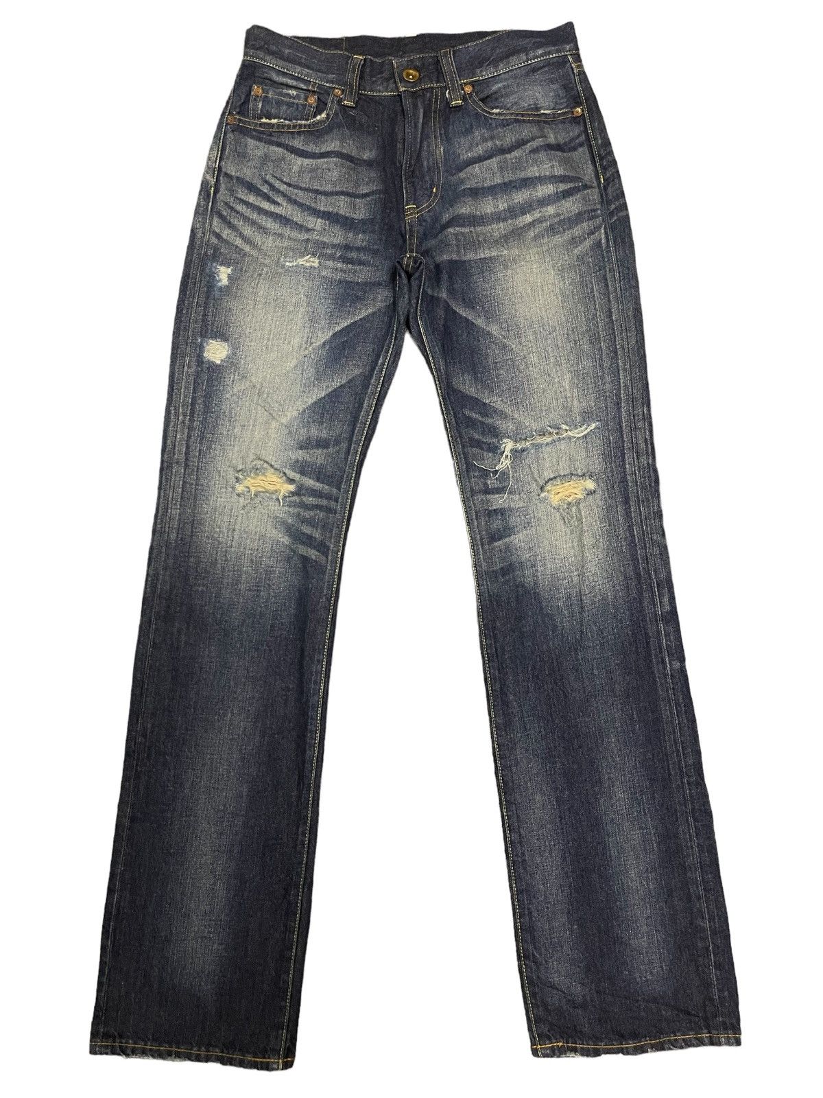 image of Jun Takahashi x Uniqlo Vintage Japanese Uniqlo Blue Wash Distressed Style Jeans, Men's (Size 29)