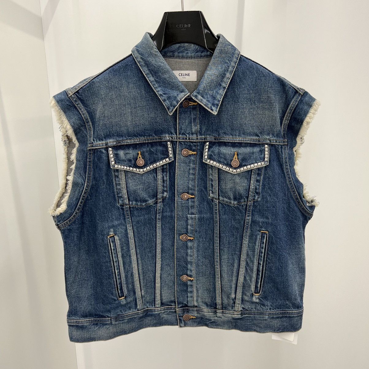 Celine × Hedi Slimane Celine Studded Denim Vest Size US S / EU 44-46 / 1 - 1 Thumbnail