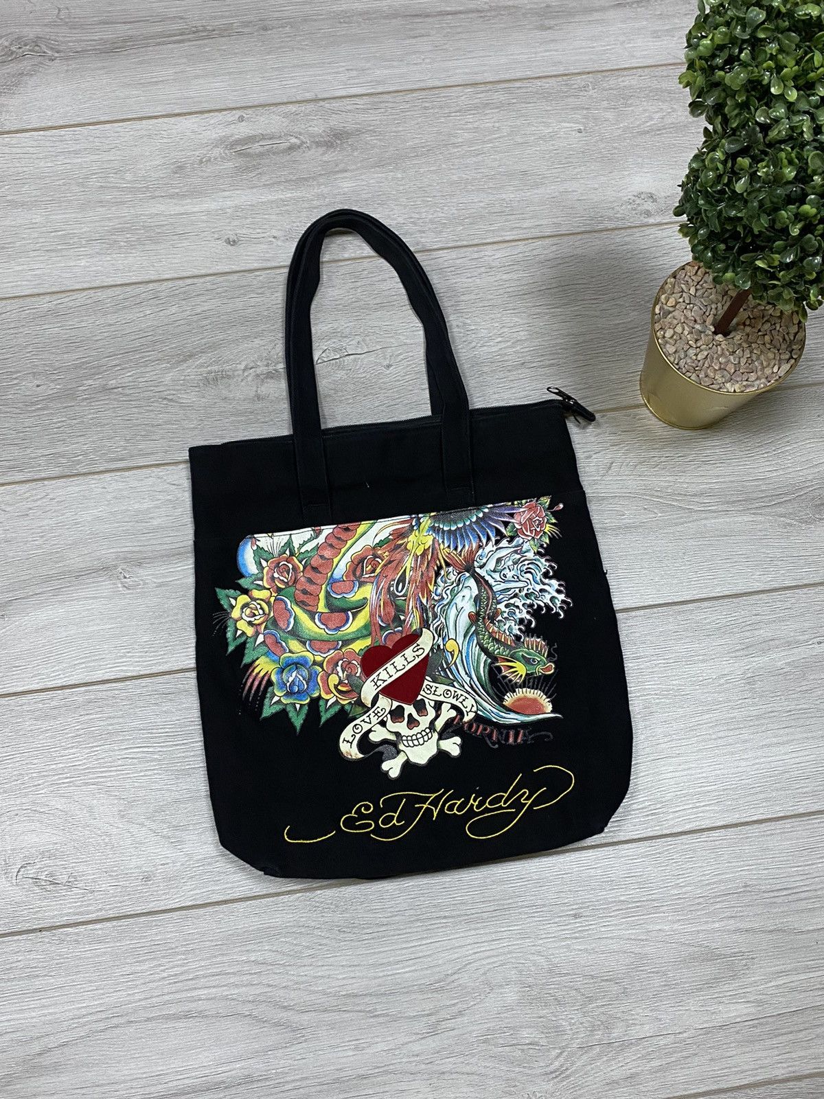 Christian Audigier × Ed Hardy × Vintage Ed Hardy skull ☠️ Love kills slowly vintage shopper bag Size ONE SIZE - 1 Thumbnail