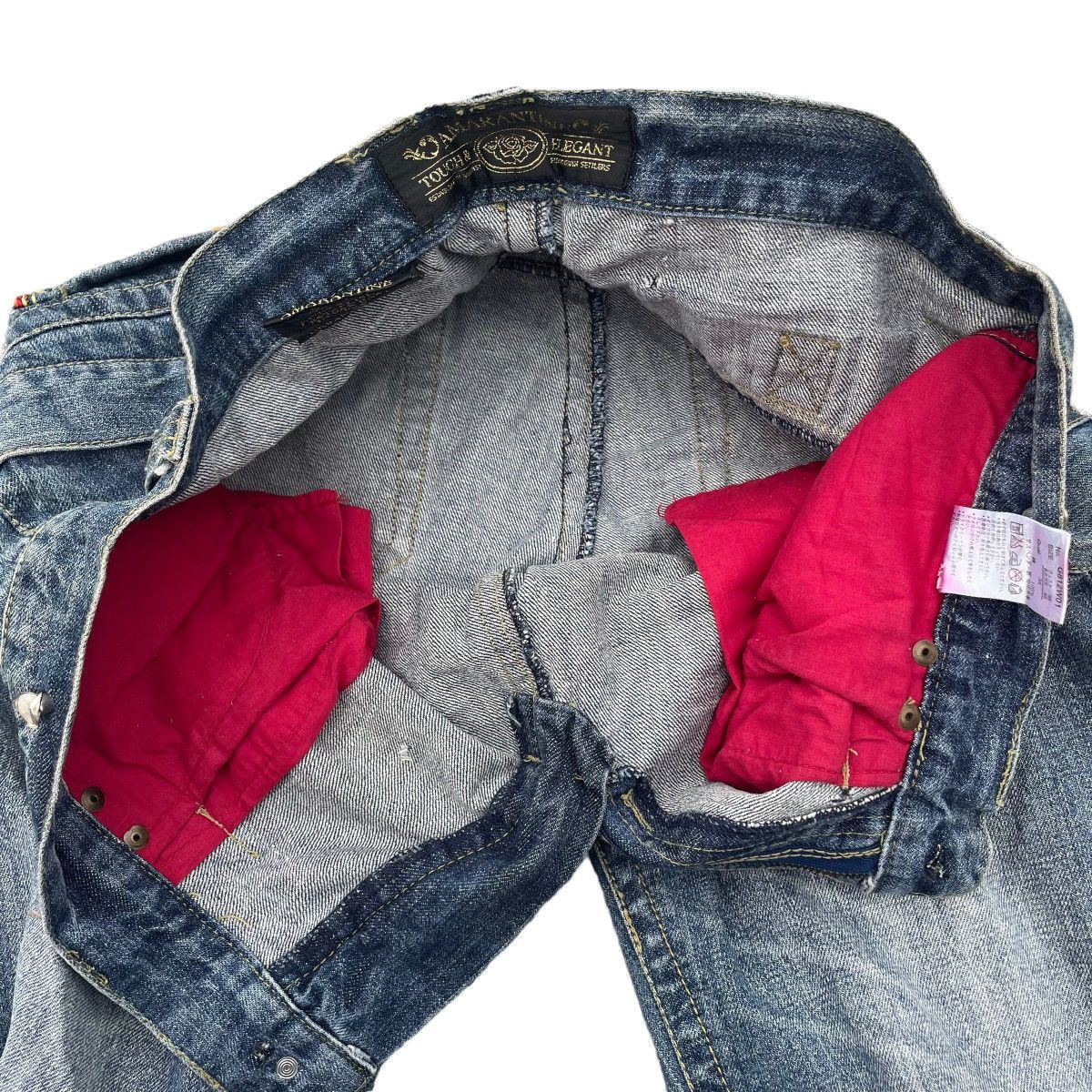 If Six Was Nine × Japanese Brand × Le Grande Bleu (L.G.B.) 🇯🇵 AMARANTINE RED INDIAN SKULL BUCKLE DENIM PANTS Size US 33 - 10 Thumbnail
