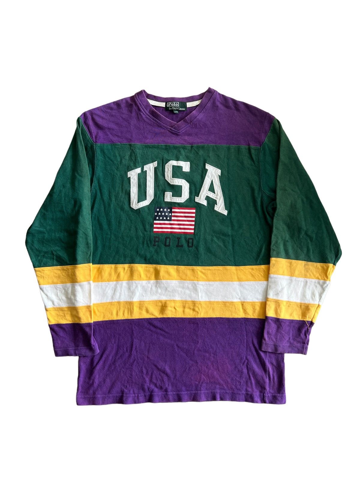 Lo Life 1980s Polo Ralph 🇺🇸 Flag Three Layer Colours LS Sweater Size US L / EU 52-54 / 3 - 2 Thumbnail