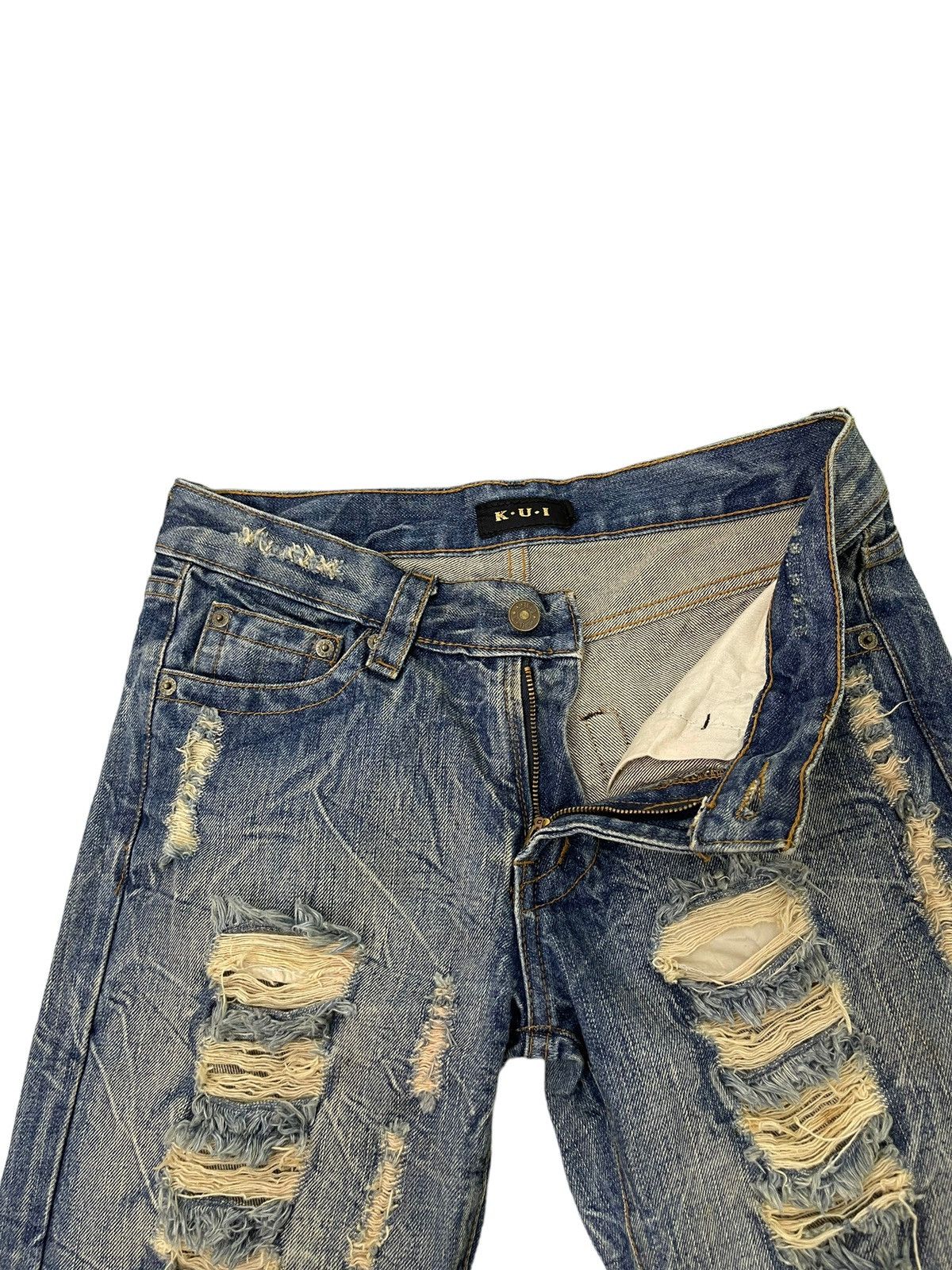 Japanese Brand Distress Jeans K.U.I Acid Wash Low Rise Denim Straight 5🟦9 Size US 30 / EU 46 - 21 Thumbnail