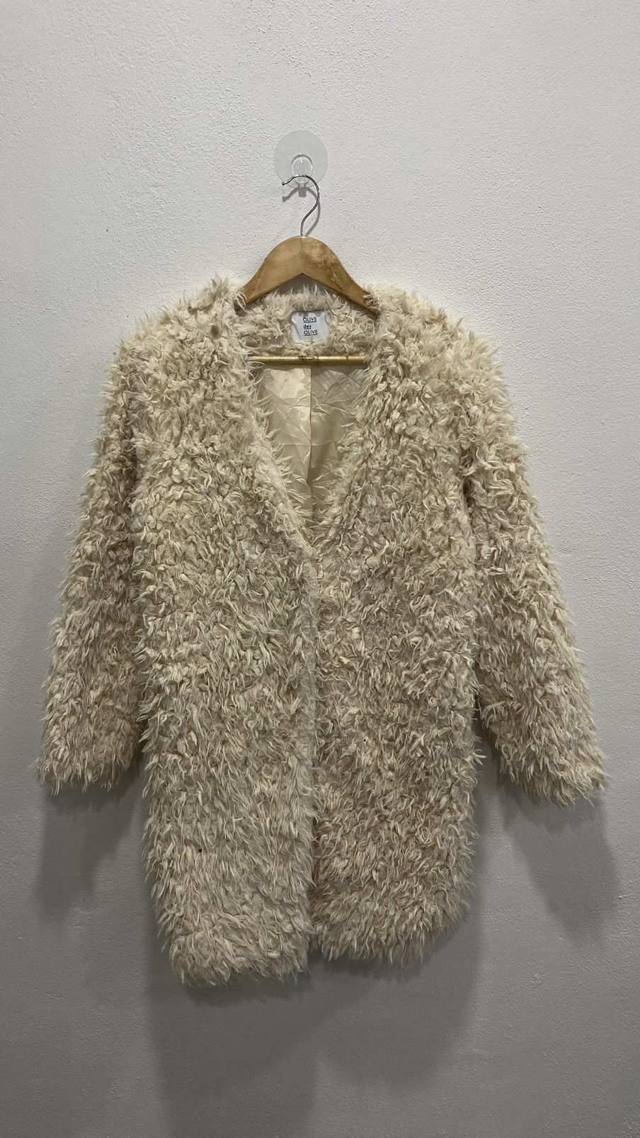 image of Aran Isles Knitwear x Avant Garde Olive Des Olive Mohair Shaggy Shag Cardigan in White, Women's (Si