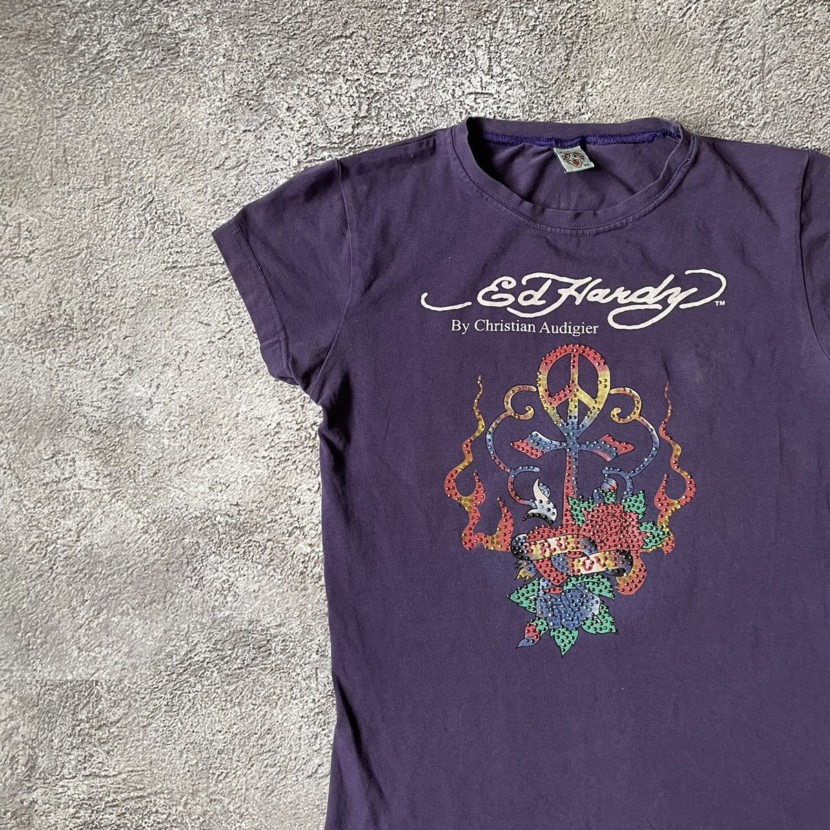 Vintage Vintage Y2K Ed Hardy Sun Faded Graphic Tee Purple Skater XL Size XL / US 12-14 / IT 48-50 - 5 Thumbnail