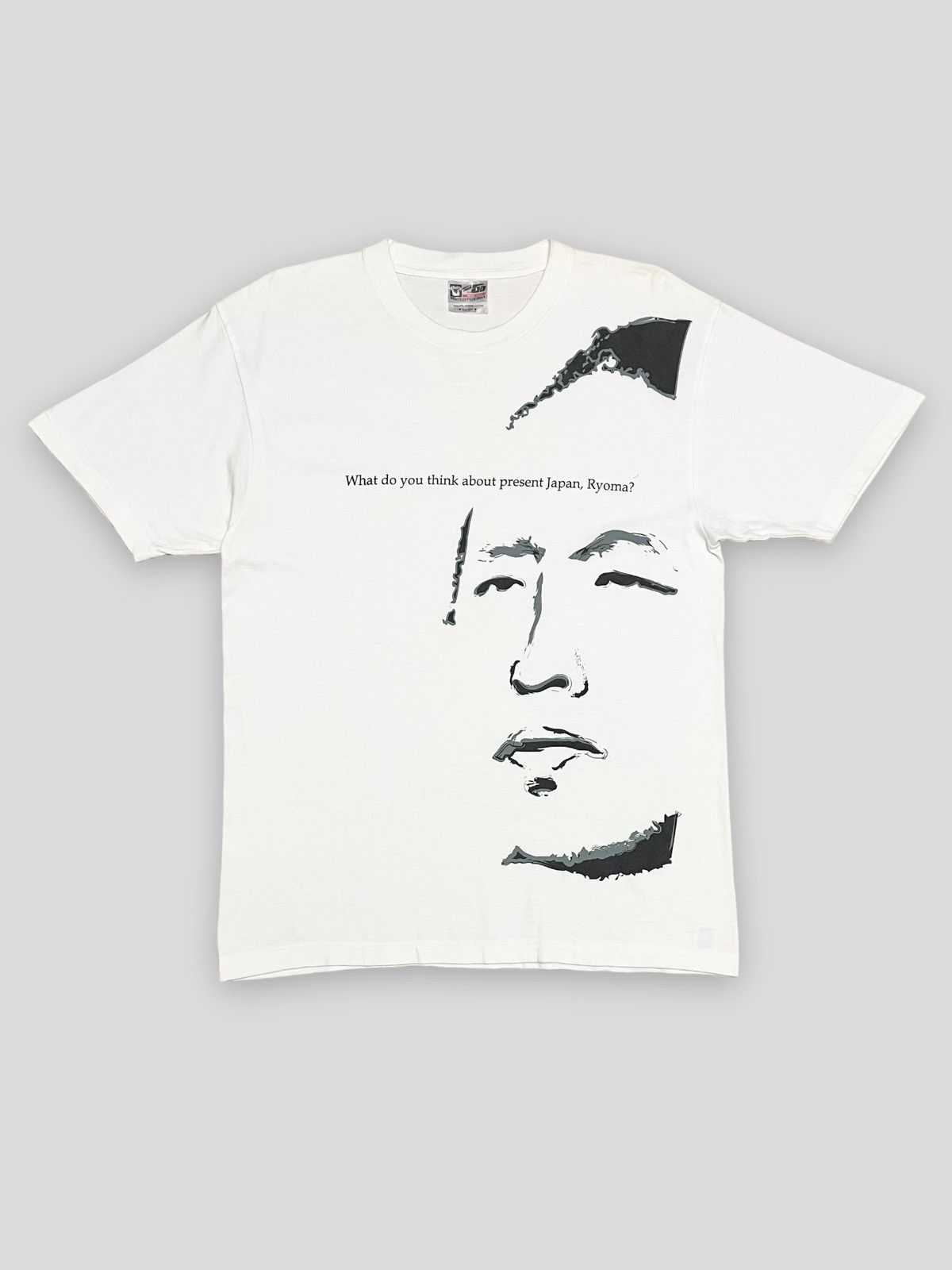 image of Vintage 'what Do You Think About Present Japan,ryoma' Tshirt in White, Men's (Size Medium)
