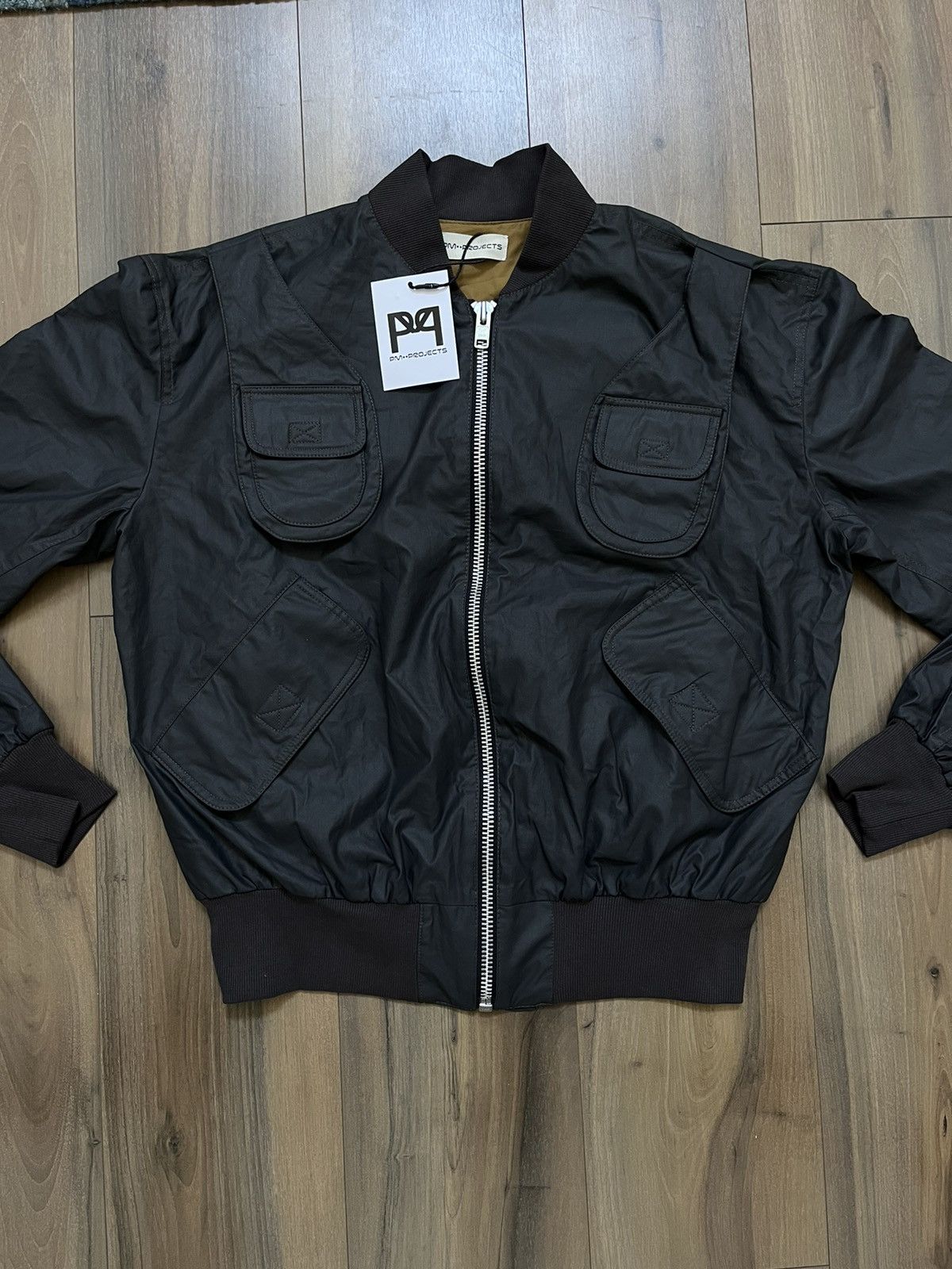 image of Avant Garde Pm_ Projects Black Waxed Bomber Jacked, Men's (Size Small)
