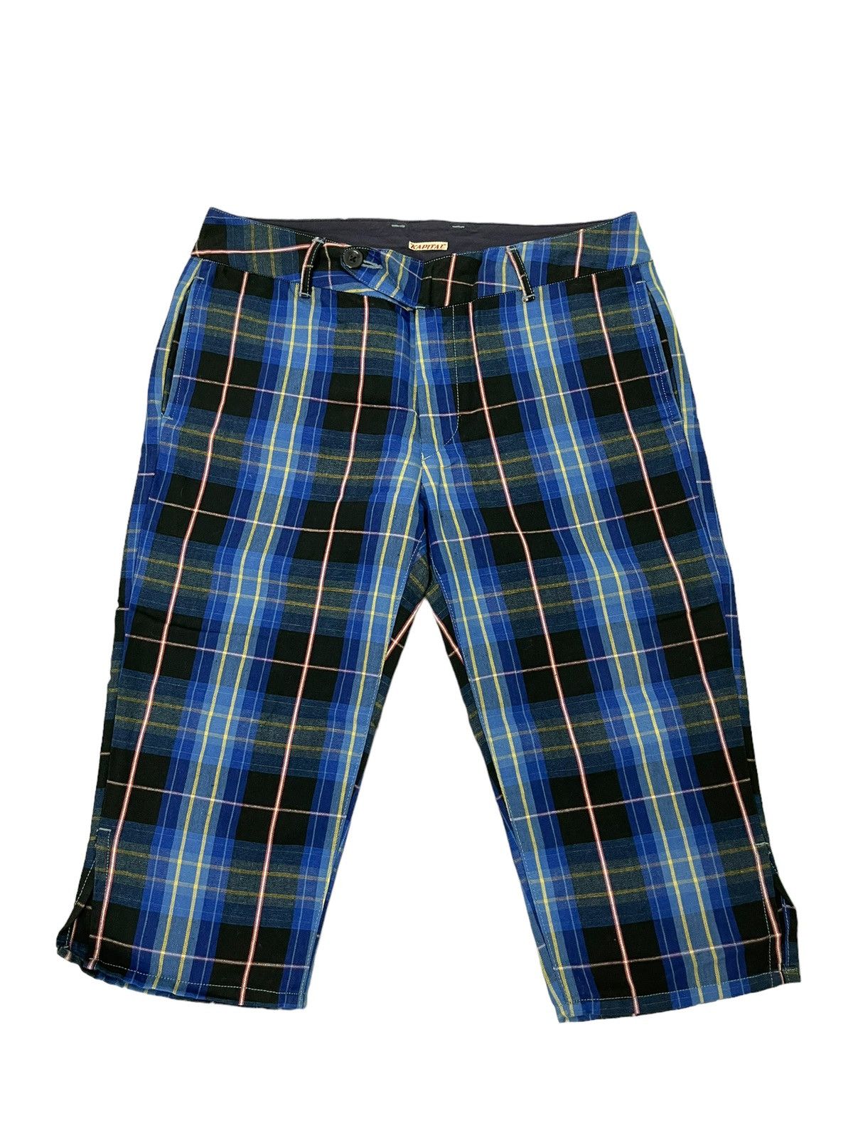 Japanese Brand ⚓ Kapital Plaid Checked Linen Blend Cropped Pant 5🟦8 Size US 31 - 1 Thumbnail