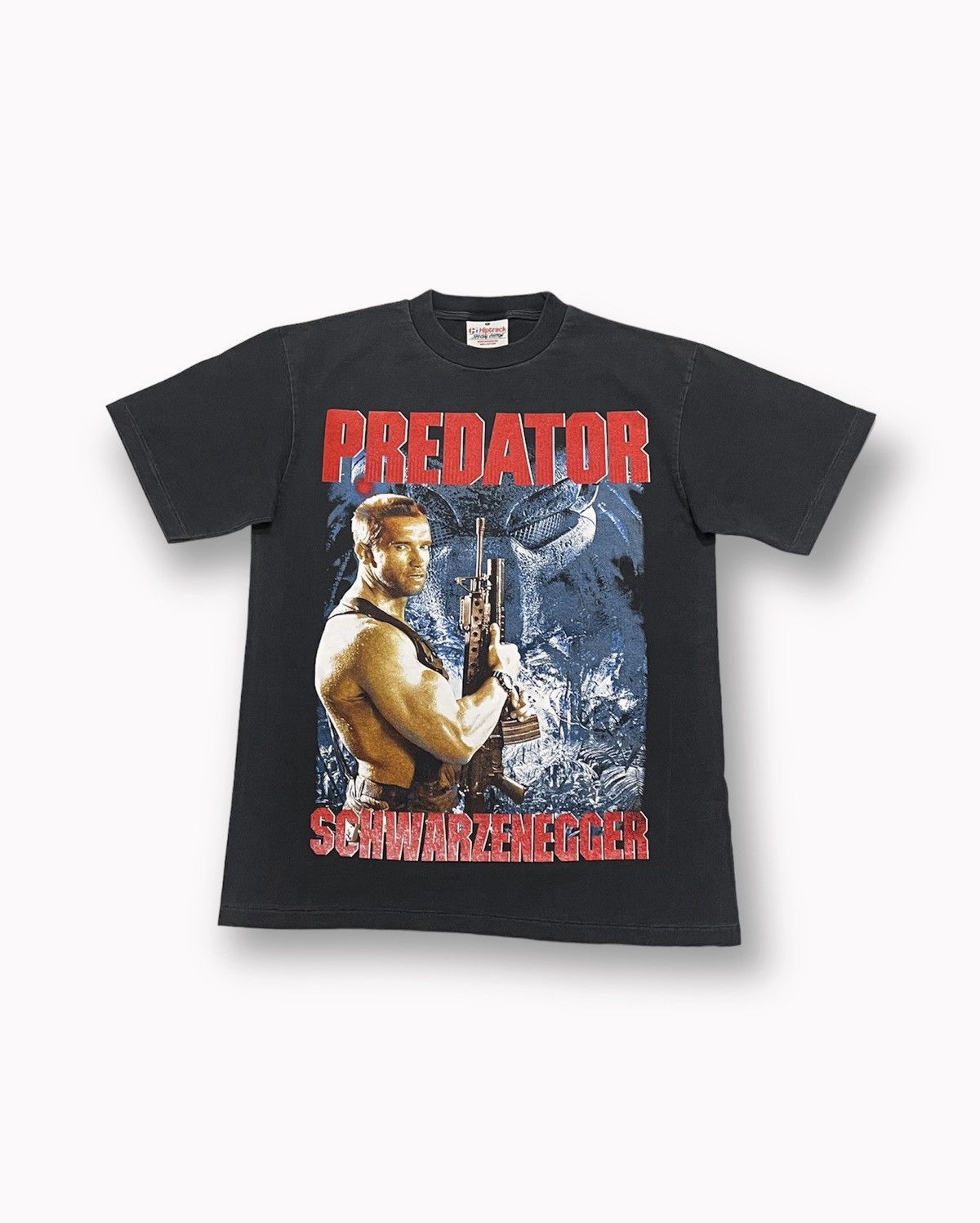 image of Expert Horror x Movie Predator Arnold Movie Modern Bootleg Tees T-Shirt in Faded Black (Size Large)