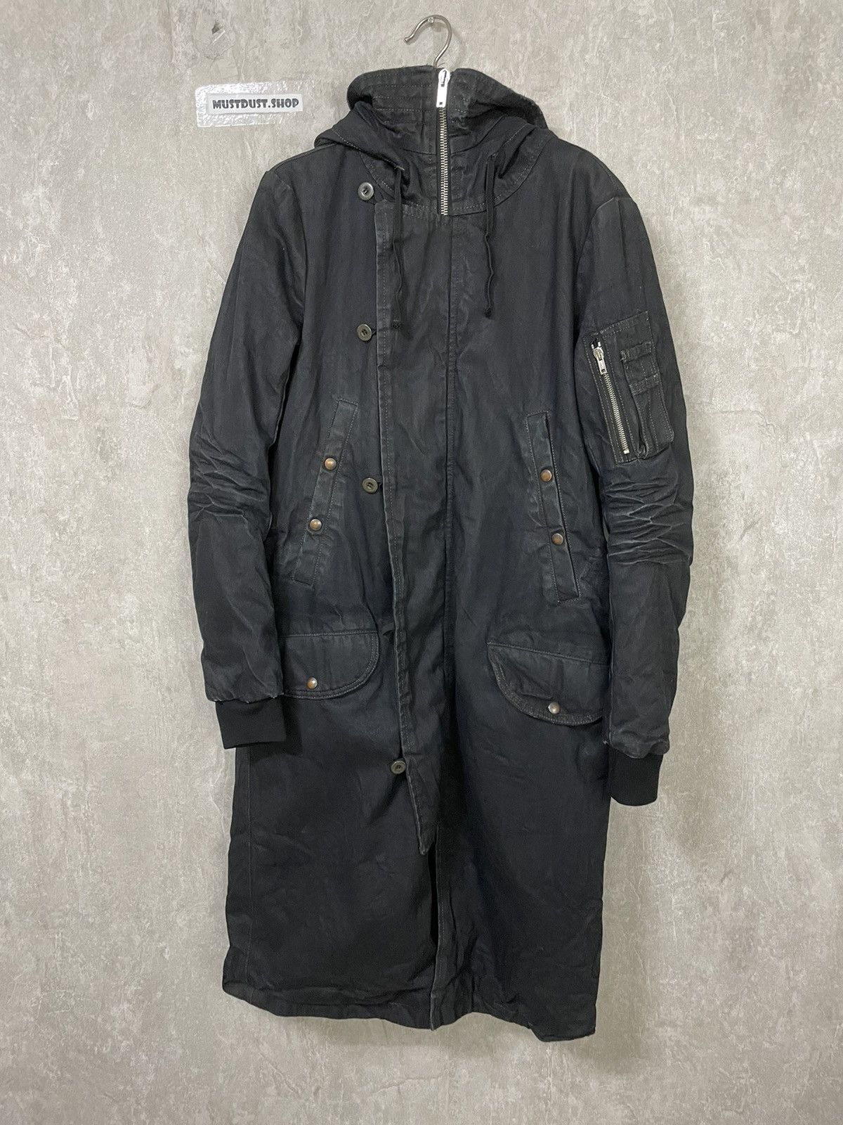 image of Rick Owens Wax Archive Parka Coat in Black, Men's (Size XS)