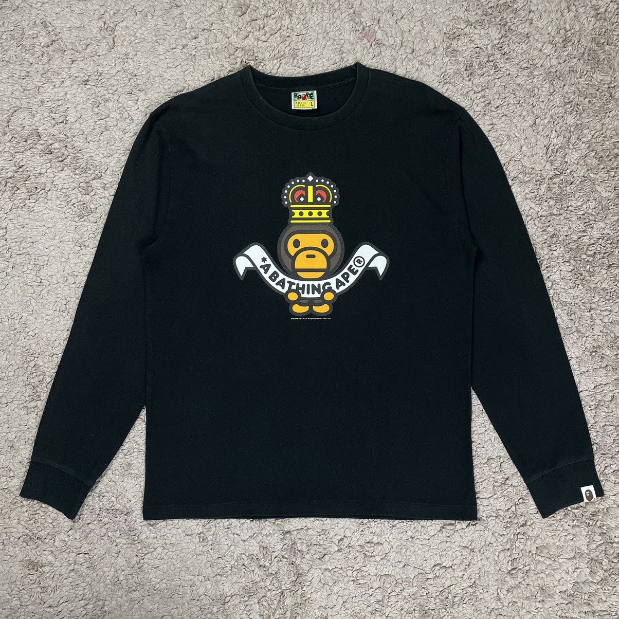 image of Bape x Nigo Baby Milo Crown L/s Tee in Black, Men's (Size Large)