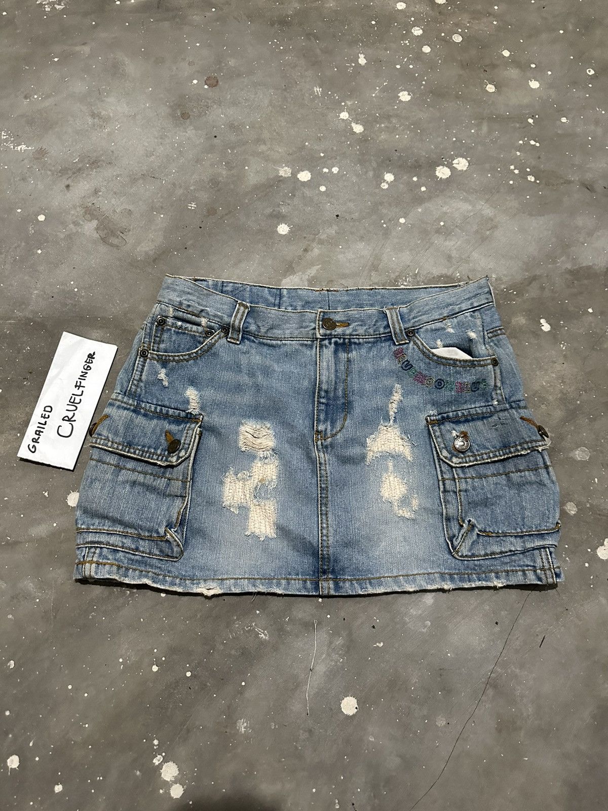 Japanese Brand × Vintage Y2k Blue Moon Blue Japan Distressed Cargo Mini Skirt Size 30" / US 8 / IT 44 - 1 Thumbnail