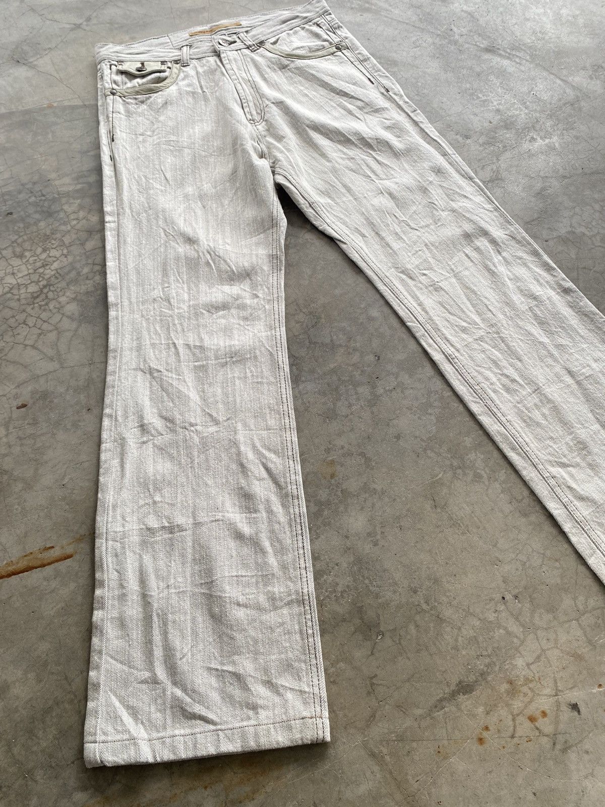 JNCO × Japanese Brand Flare Jeans Beige White Oil Wax Japan G Blue Jeans Size US 31 - 6 Thumbnail