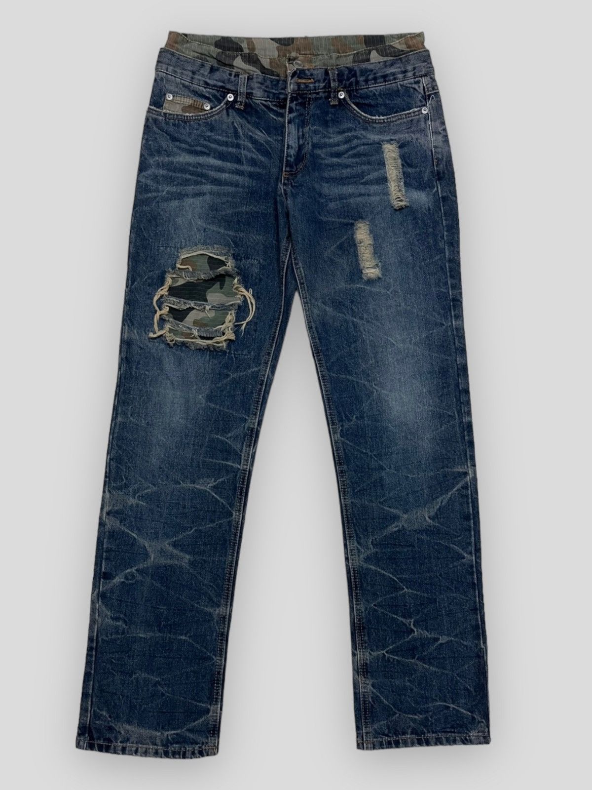 image of Send OfferVintage Japan Double Waist Distressed Army Denim in Blue, Men's (Size 30)