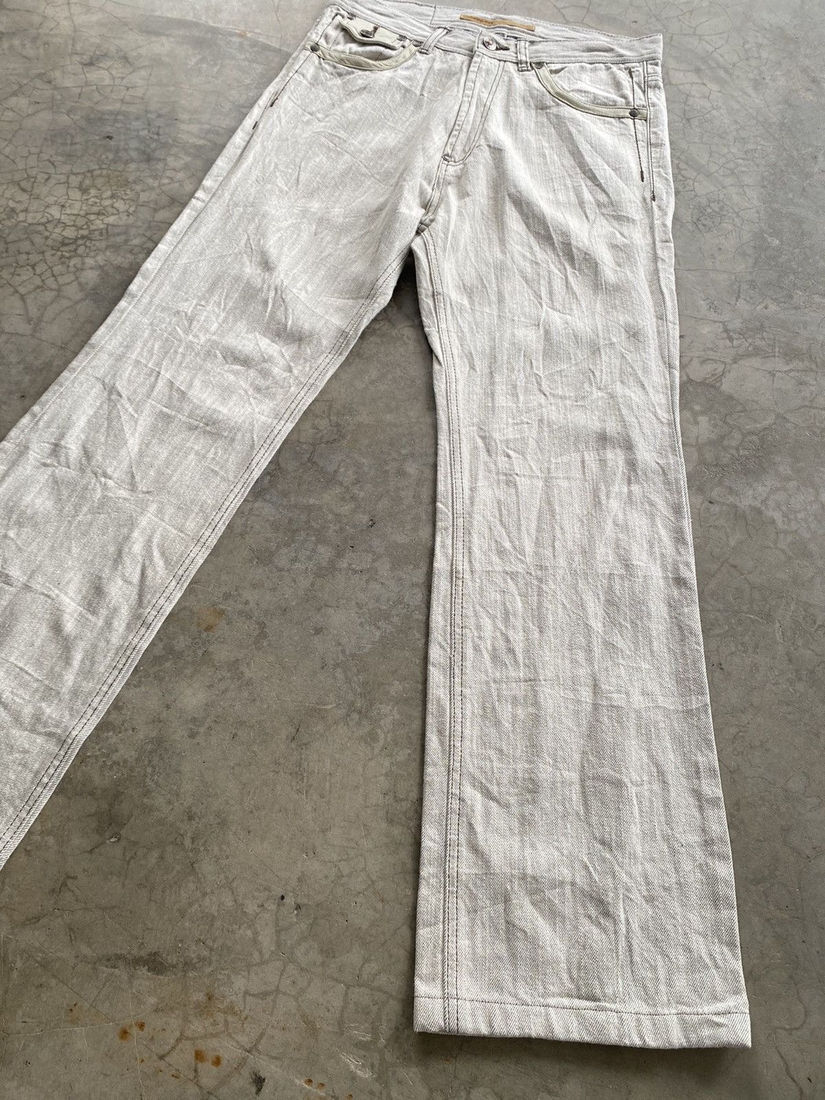 JNCO × Japanese Brand Flare Jeans Beige White Oil Wax Japan G Blue Jeans Size US 31 - 7 Thumbnail