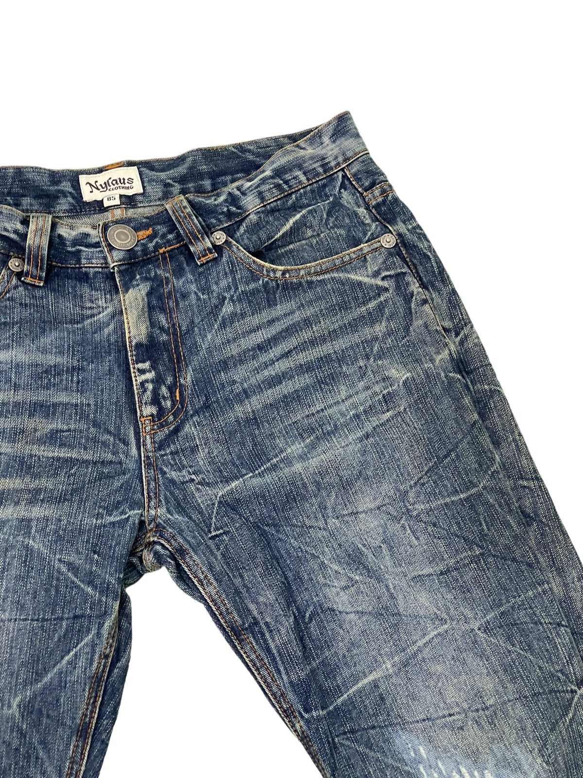 Japanese Brand Flare Jeans Nylaus Distress Acid Wash Boot Cut 5🟦7T Size US 33 - 9 Thumbnail