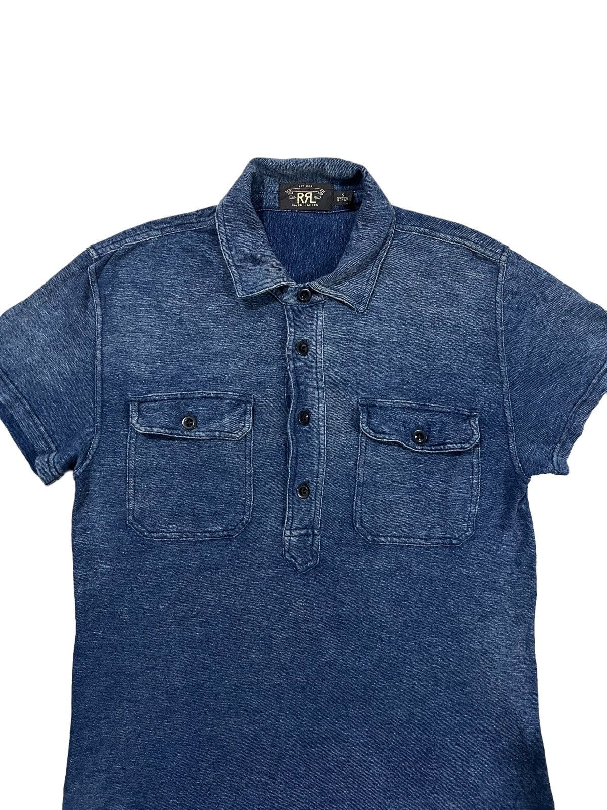 RRL Ralph Lauren RARE🔥RRL Indigo Dyed Two Pockets Twill Cotton Polo Shirt Size US S / EU 44-46 / 1 - 4 Thumbnail