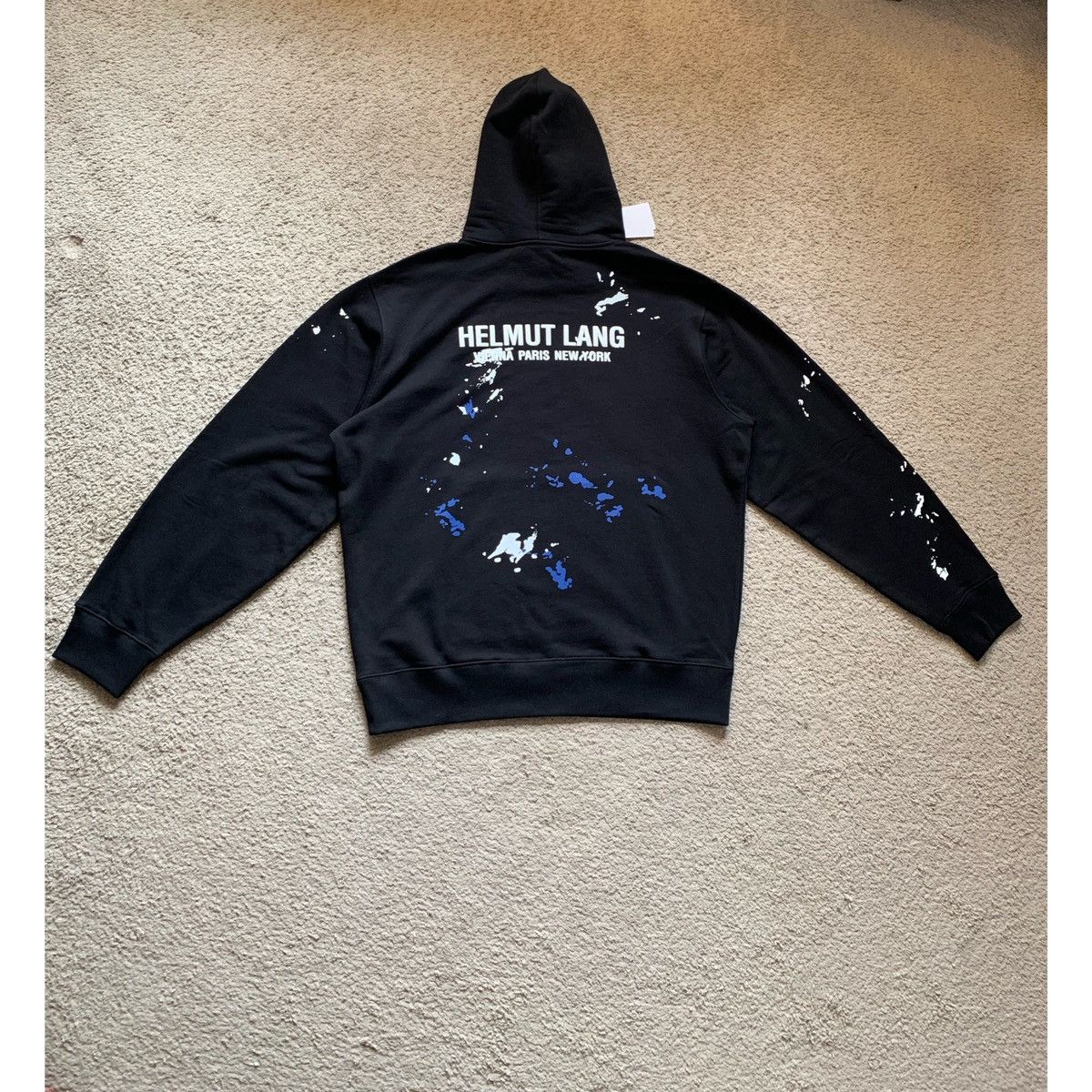 Helmut Lang HELMUT LANG BLACK LOGO PAINT SPLATTER HOODIE | Grailed