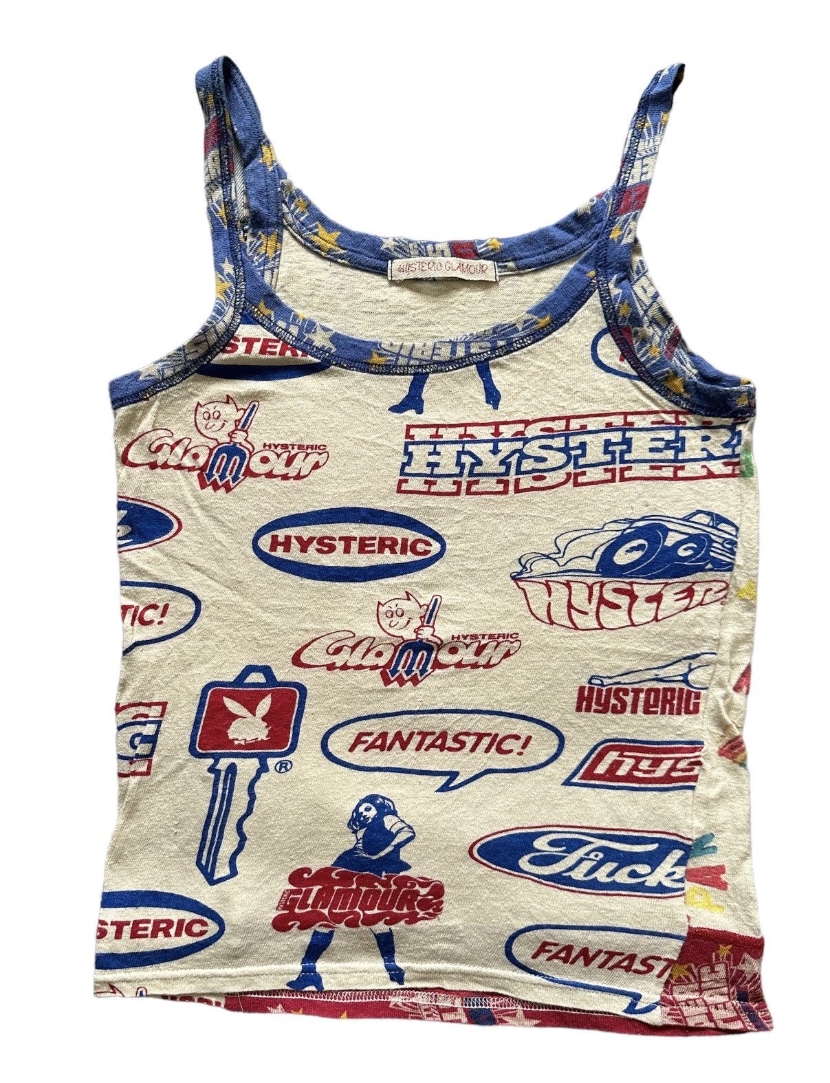 image of Vintage Iconic Hysteric Glamour Art Sleeveless in Cream Blue, Women's (Size Small)