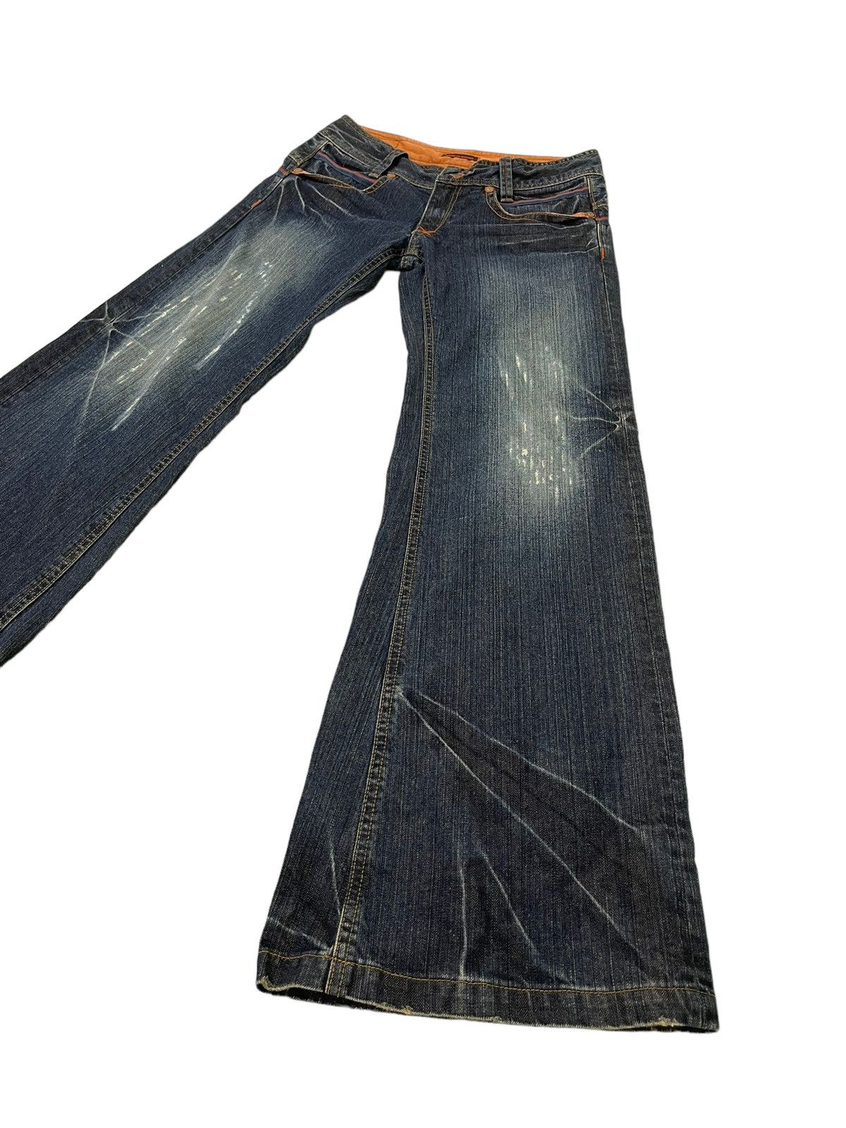 Japanese Brand Wide Leg Jeans Et Boite Japan Distress Low Rise 6🟦0 Size US 29 - 3 Thumbnail