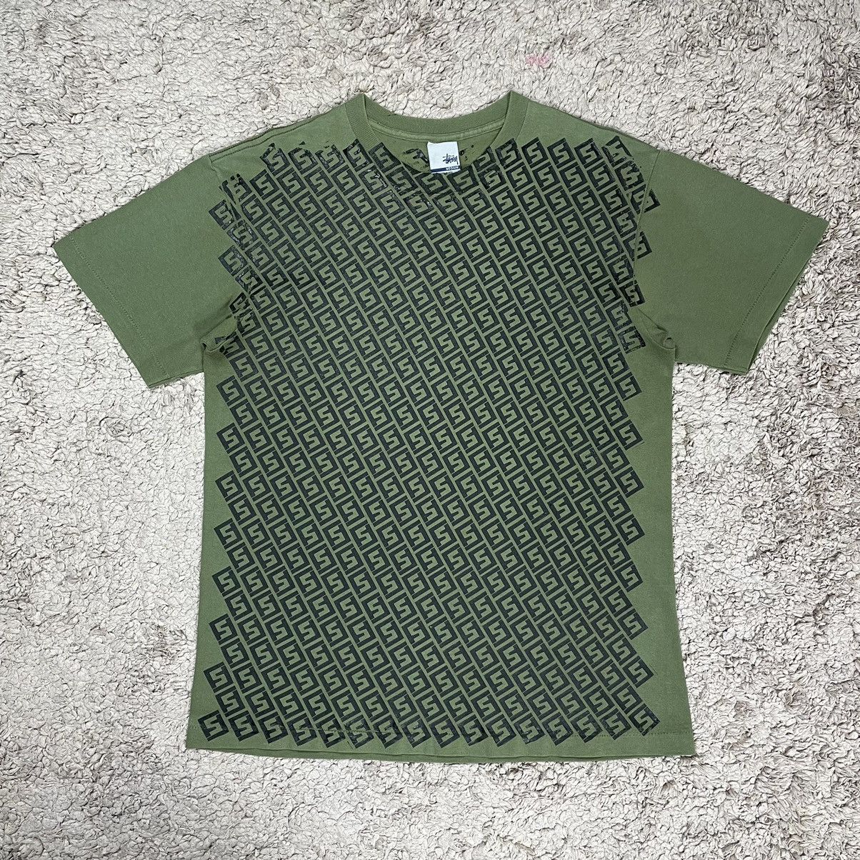 image of Stussy Ripoff Fendi Overprint T-Shirt in Dark Green, Men's (Size Medium)