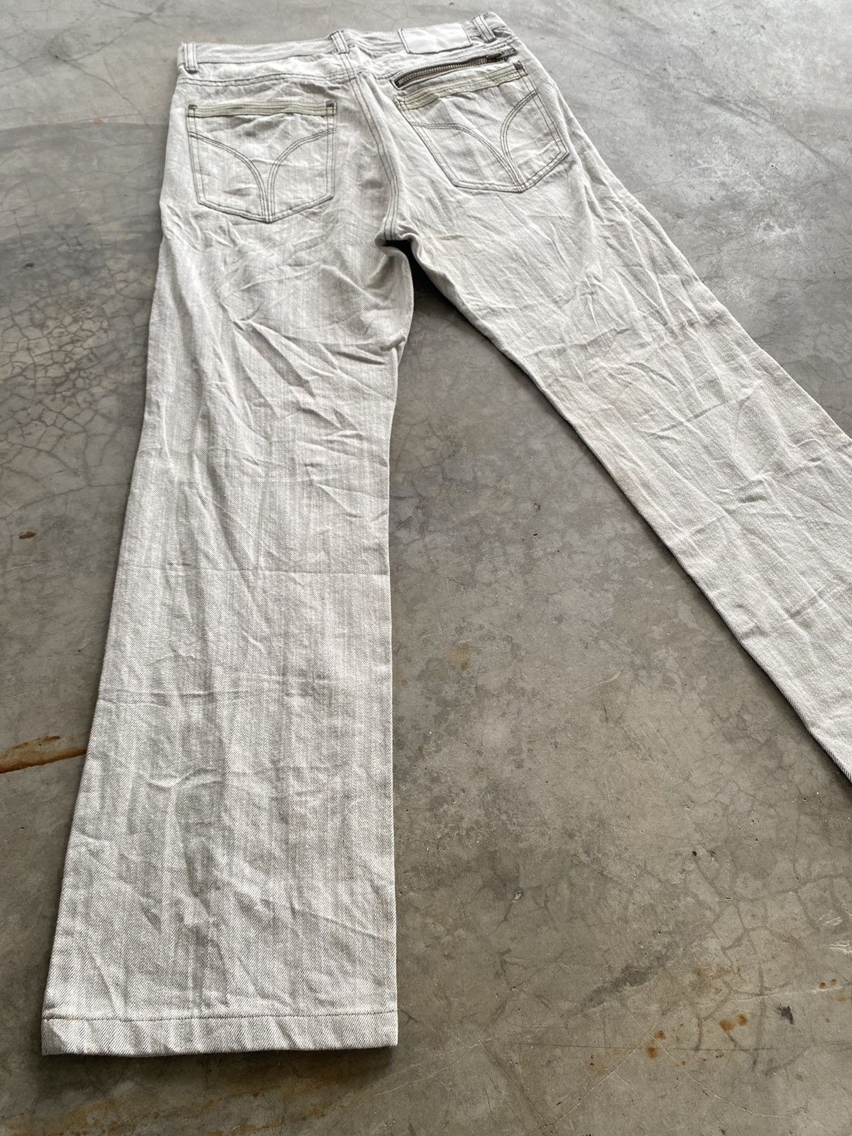 JNCO × Japanese Brand Flare Jeans Beige White Oil Wax Japan G Blue Jeans Size US 31 - 1 Thumbnail
