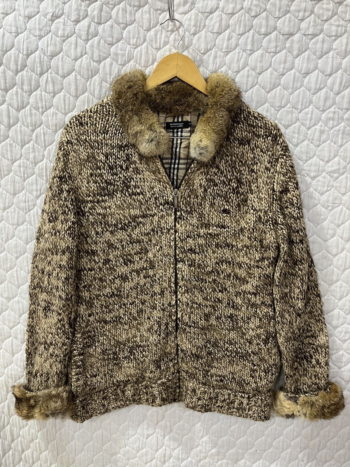 image of (Wwww)Luxury Burberry Black Label Knit Fur Jacket, Women's (Size Medium)