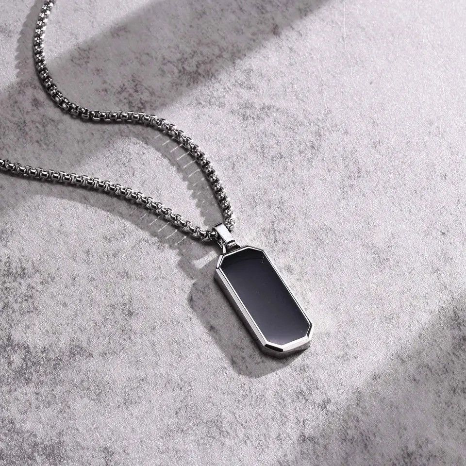 Jewelry Square Rectangle Bar Pendant Stylish Necklace in Silver, Men's