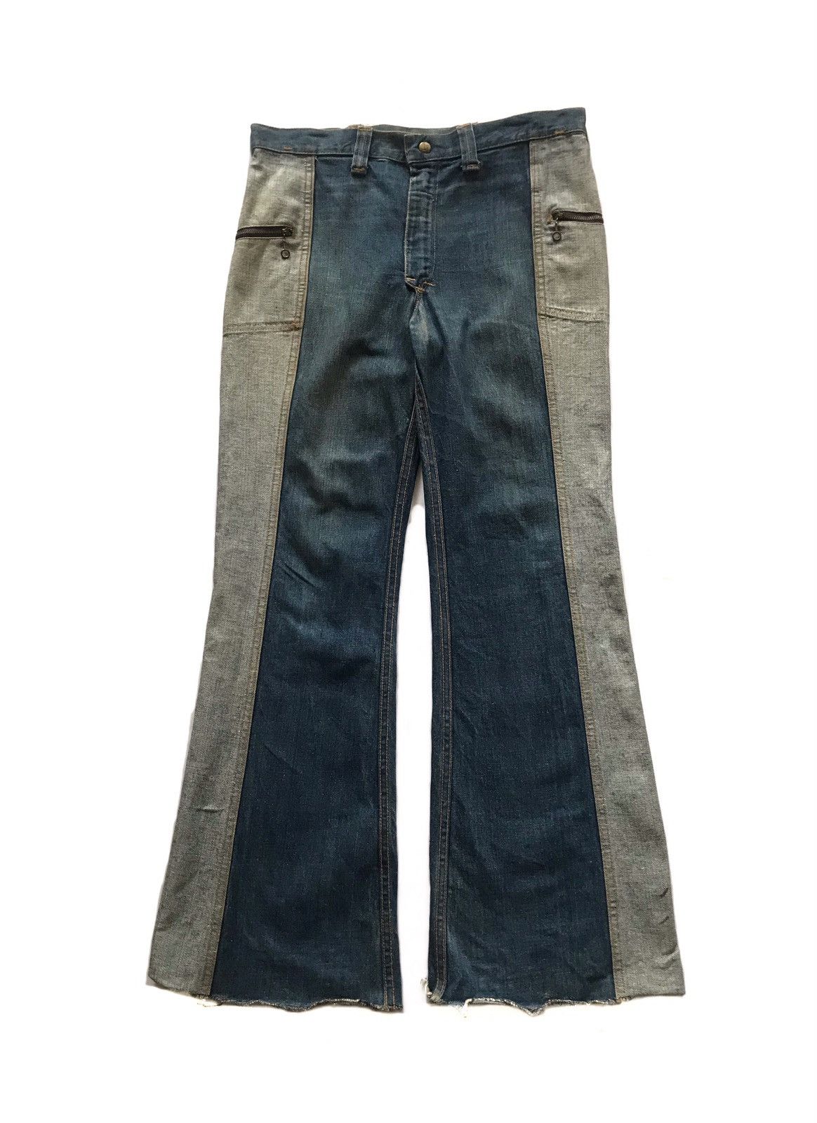 If Six Was Nine VINTAGE 70'S LEE GEMINI REVERSIBLE TWO TONED FLARE JEANS Size US 31 - 2 Thumbnail