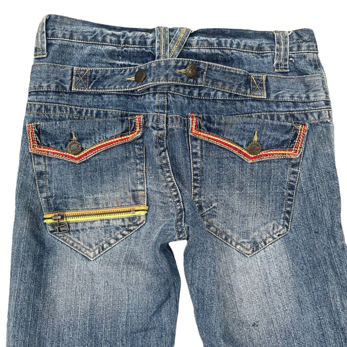 If Six Was Nine × Japanese Brand × Le Grande Bleu (L.G.B.) 🇯🇵 AMARANTINE RED INDIAN SKULL BUCKLE DENIM PANTS Size US 33 - 7 Thumbnail