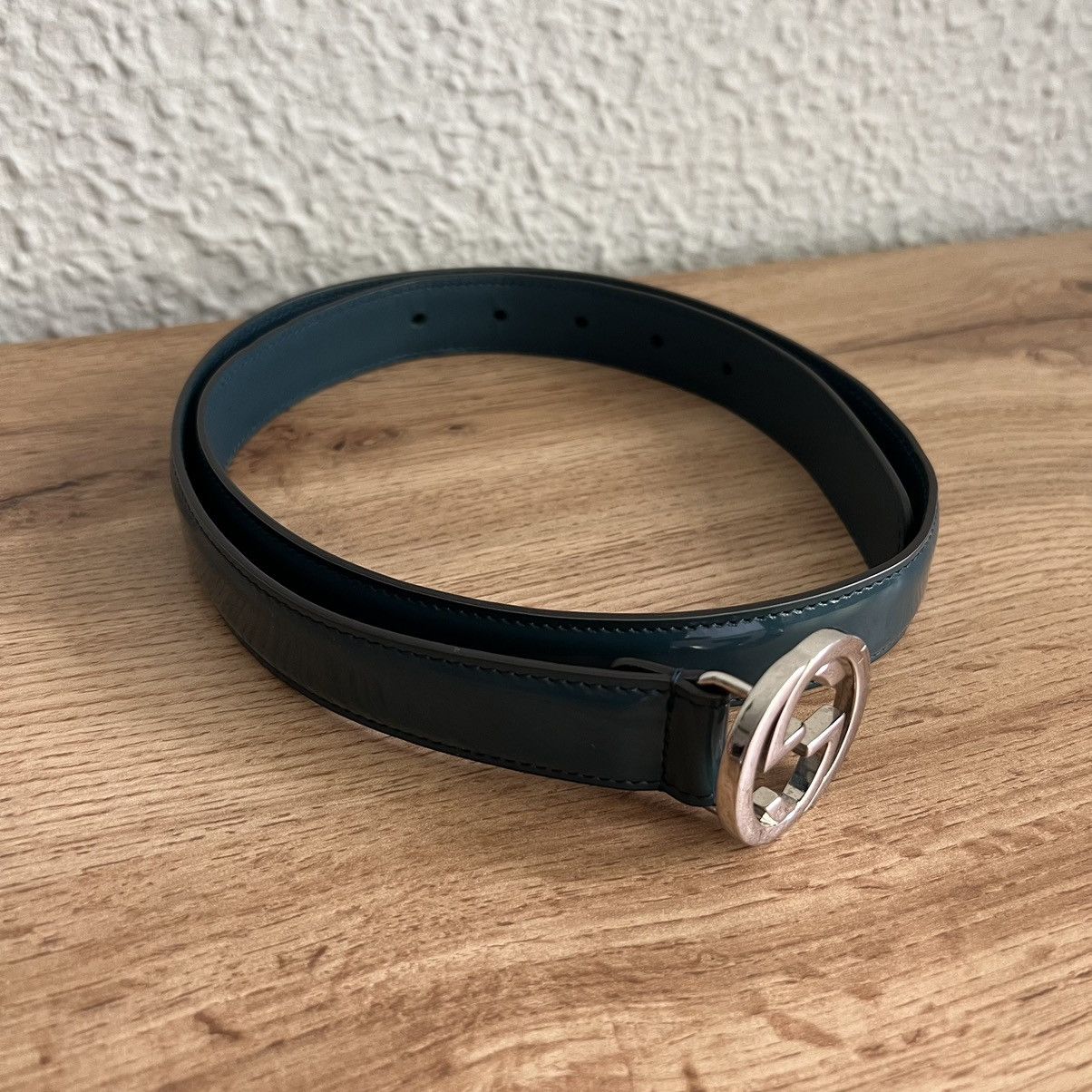 Gucci Gucci GG Patent Navy Leather Belt Silver Logo Retro Y2K Size ONE SIZE - 3 Thumbnail