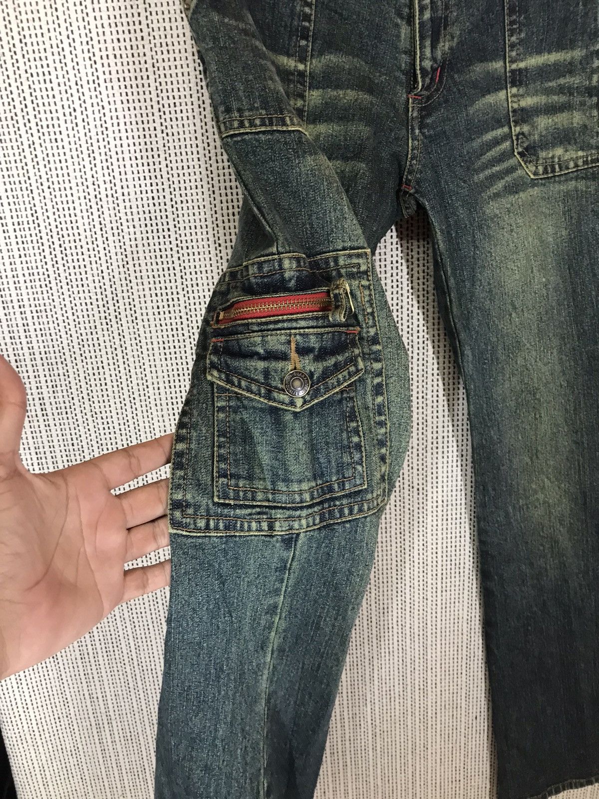 14th Addiction × Japanese Brand × Seditionaries 🔥FLARED🔥JKG DENIM BOOTCUT FLARED GREEN WAXED Size US 30 / EU 46 - 4 Thumbnail