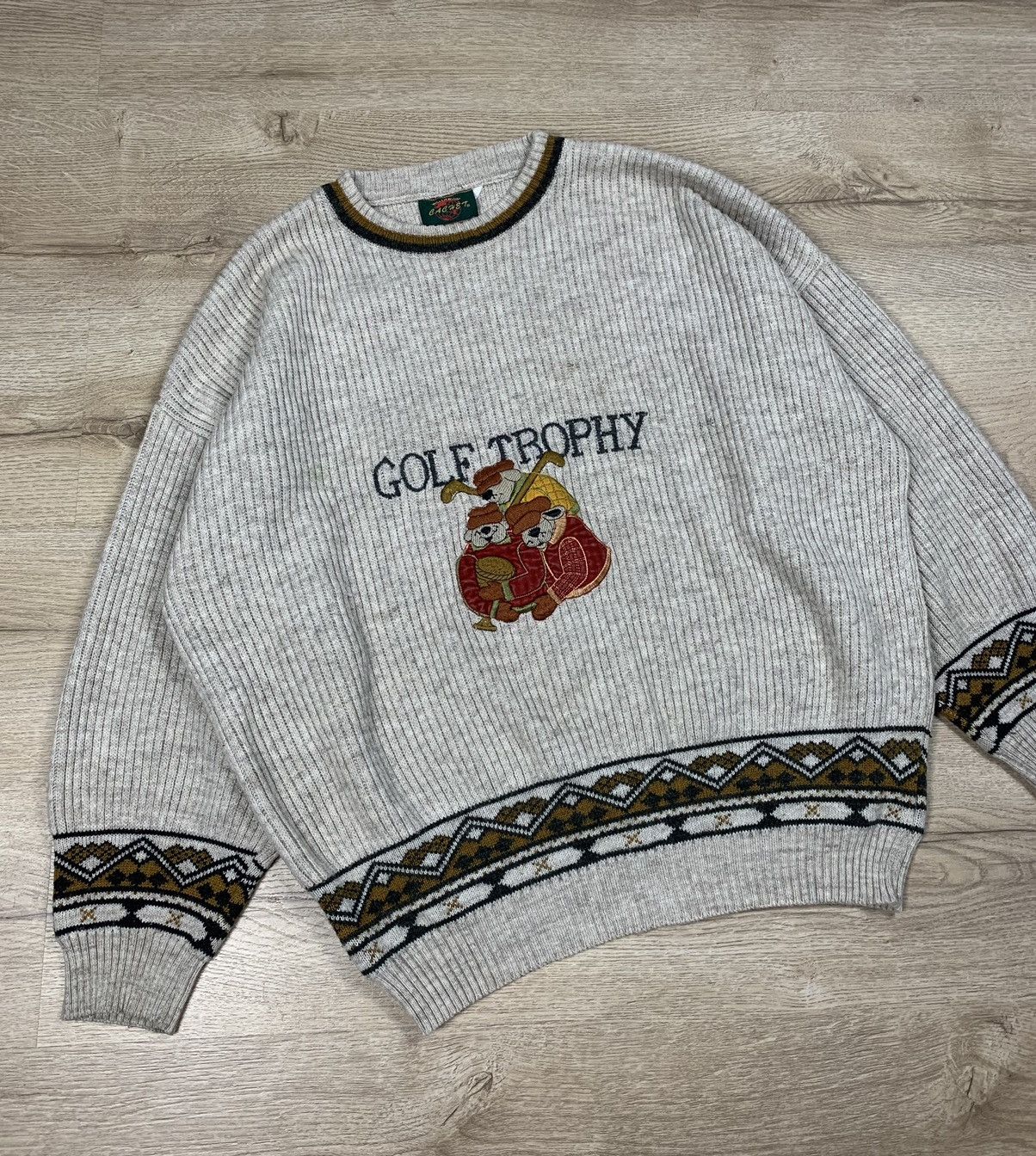 Vintage Vintage 90s / 00s Funny Sweater Sweatshirt Knit Golf Trophy Size US XL / EU 56 / 4 - 1 Thumbnail