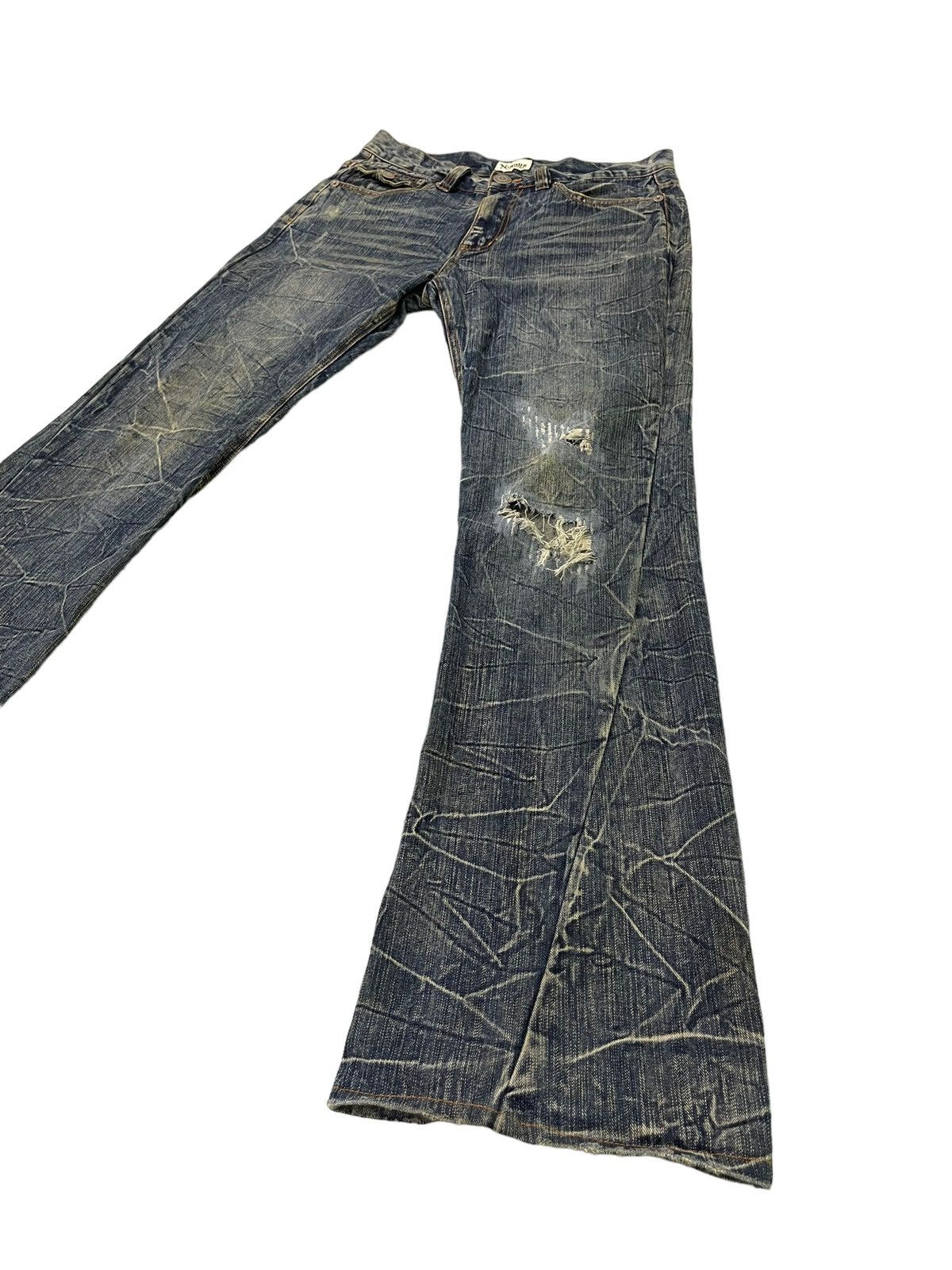 Japanese Brand Flare Jeans Nylaus Distress Acid Wash Boot Cut 5🟦7T Size US 33 - 1 Thumbnail