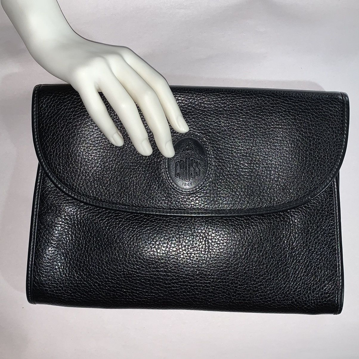 Mark Cross MARK CROSS black pebbl grain leather 2way CLUTCH shoulderbag