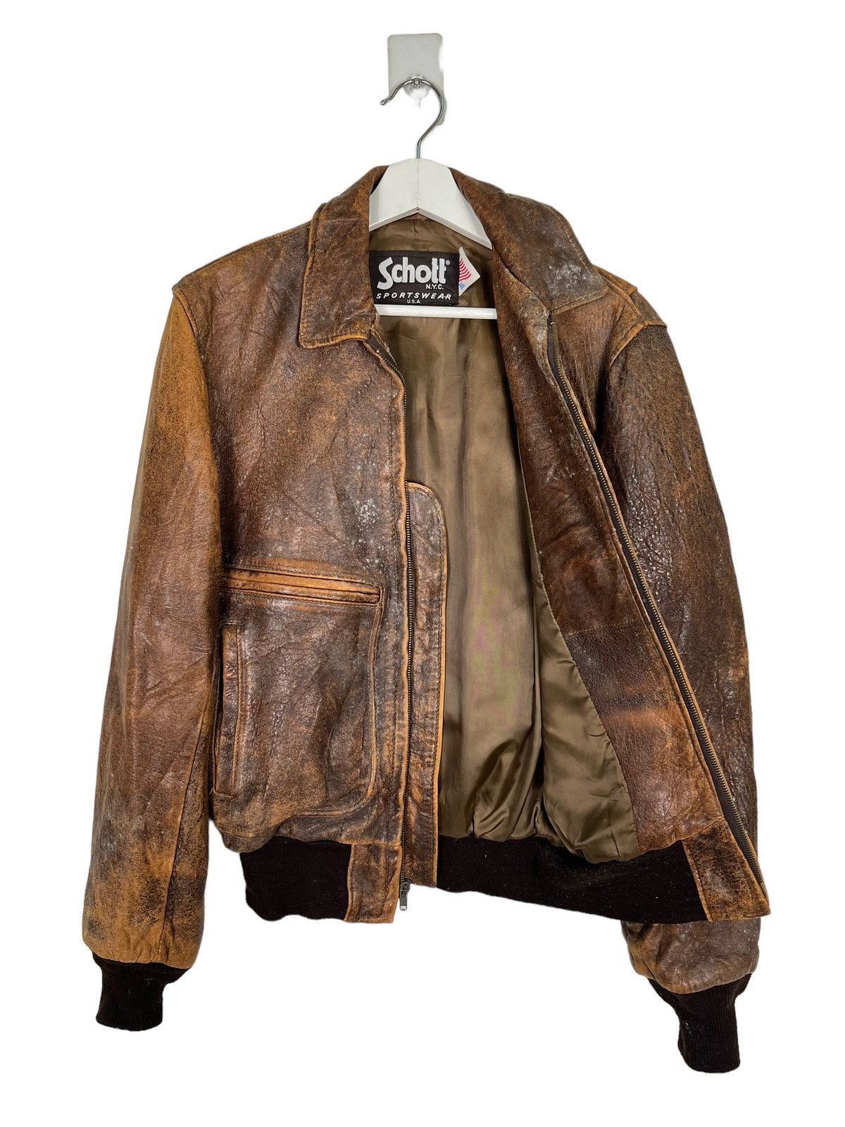Schott 💥 VINTAGE SCHOTT NYC LEATHER BOMBER JACKET MADE IN USA Size US S / EU 44-46 / 1 - 6 Thumbnail