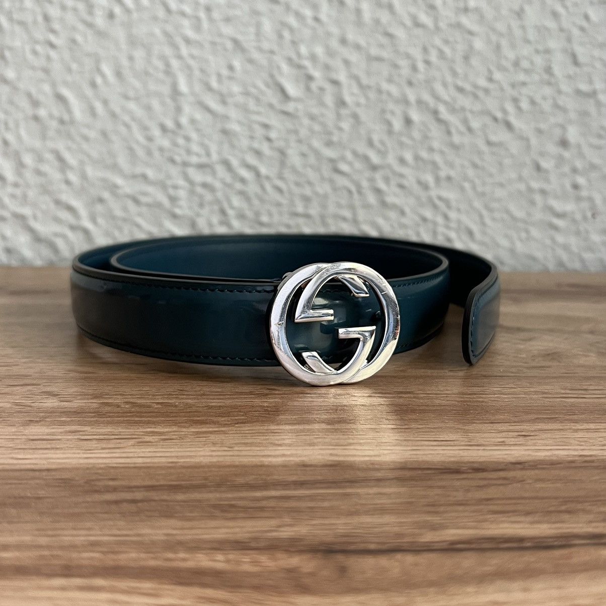 Gucci Gucci GG Patent Navy Leather Belt Silver Logo Retro Y2K Size ONE SIZE - 2 Thumbnail