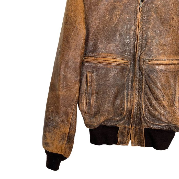Vintage Schott NYC Brown Leather Bomber Jacket Size 44 Distressed Coat