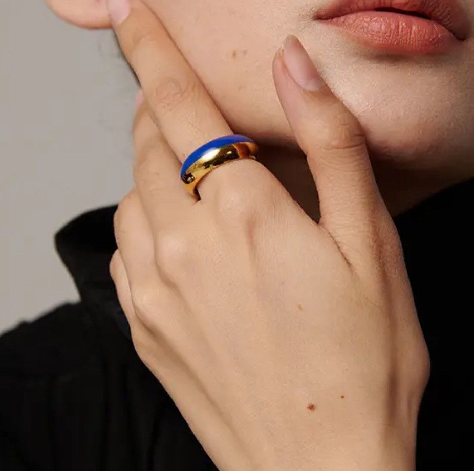 Jewelry Creative Blue Enamel Ring Size ONE SIZE - 4 Thumbnail